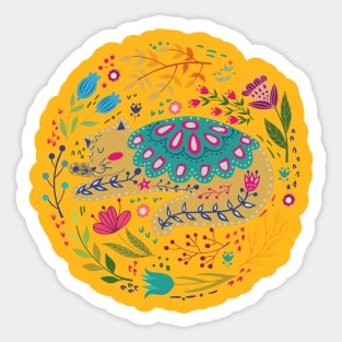 colorful illustration with beautiful cat and flowers #6 Sticker